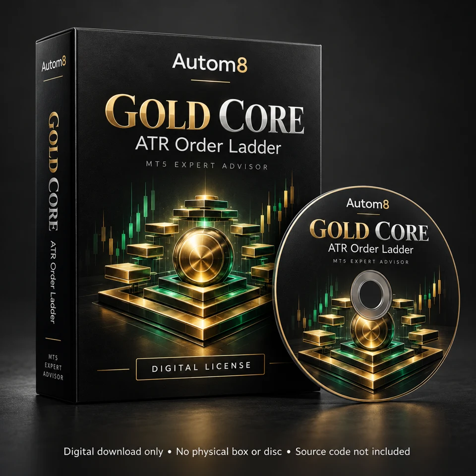 Autom8 Gold Core ATR software box and disc illustration; digital EX5 license only